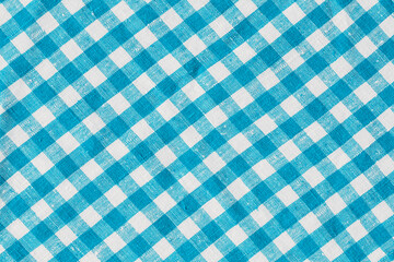 Old Retro Classic Design Linen Plaid Fabric Tablecloth. Abstract Background, Blue And White Colors.