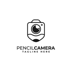 camera, lens, pencil, creative photography logo vector design