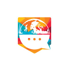 World chat vector logo design. Globe logo with bubble talk icon.