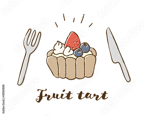 手描きのフルーツタルトのイラスト ストロベリー ブルーベリー イチゴ スイーツ 洋菓子 デザート Wall Mural Yugoro