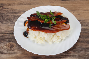 Rice with duck breast in Unagi sauce