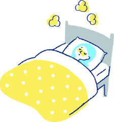 発熱　ベッドで寝ている風邪の女性