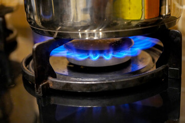 Pan on top of a gas burning hob