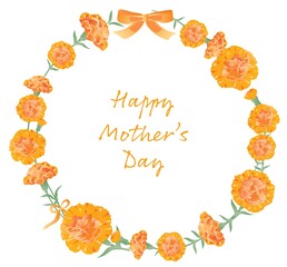 母の日のオレンジ色のカーネーションの丸いフレームイラスト