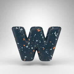 Letter W lowercase on white background. 3D letter with blue terrazzo pattern texture.
