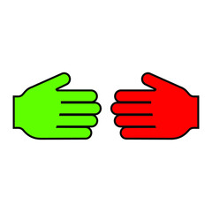 Green and red hand on white background, welcome sign, vector illustration