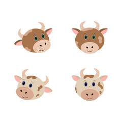 Cute and little cow head. Vector illustration.