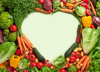 Fresh vegetables with heart shaped copy space, healthy food concept