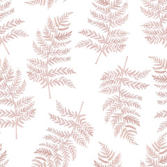 Pastel fern seamless pattern. Watercolor fern leaves endless background.