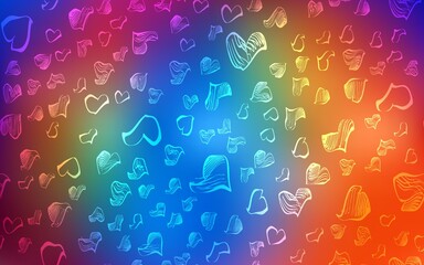 Dark Multicolor vector cover with Shining hearts. Blurred decorative design in doodle style with hearts. Beautiful design for your business advert of anniversary.
