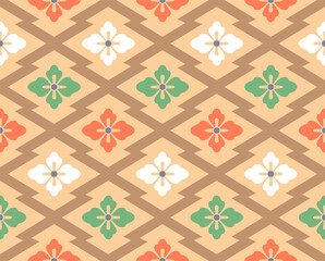 Japanese Flower Zigzag Tile Vector Seamless Pattern