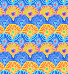Japanese Colorful Flower Vector Seamless Pattern