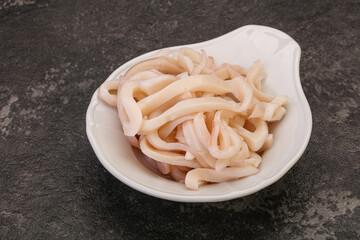 Marinated squid slices in the bowl