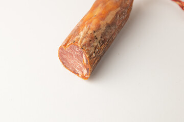 Spanish sausage pork tenderloin on white background