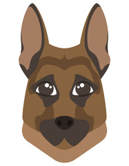 German shepherd head. Purebred dog in cartoon style.