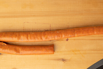 typical chistorra from navarra spanish sausage on green background