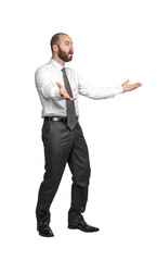 surprised businessman with open arms