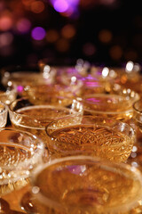 Glasses with Sparkling Wine. Celebration, party concept with champagne glasses. Selective focus.
