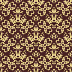 Classic seamless brown and golden pattern. Damask orient ornament. Classic vintage background. Orient ornament for fabric, wallpaper and packaging