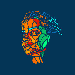 Dreamful. Face of beautiful woman painted by vibrant colors on depp blue studio background with copyspace for advertising. Watercolor figures making of face. Beauty, fashion, emotion concept.