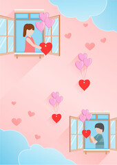 Happy valentine's day Heart love Cute character background paper