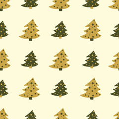 Christmas spruce trees seamless vector pattern. Holiday surface print design for seasonal fabrics, stationery, festive scrapbook and crafting paper, gift wrap, home decor, textiles, and packaging.