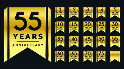 ribbon style anniversary golden labels or emblems set