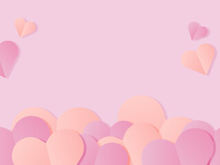 Valentines day pink background with cut out of paper Heart .Happy Valentine's Day banners. Pastel tone. Copy space.