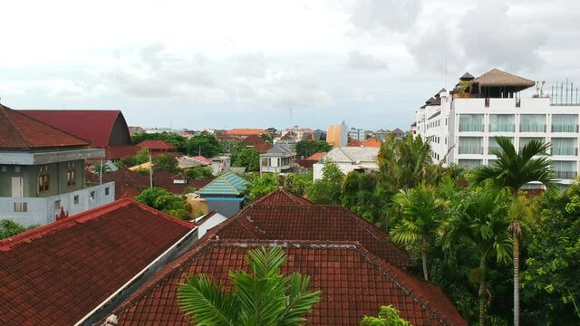 Rustic Village Houses And Properties With Green Trees In Legian, Bali, Indonesia - Drone Shot (Tilt-Up)