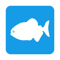 Icono silueta pez piraña en cuadrado color azul