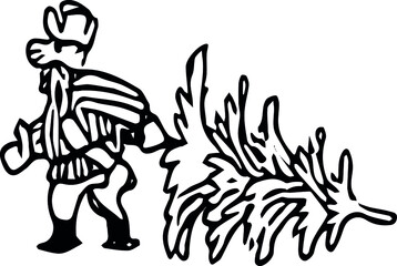 a man dragging a spruce