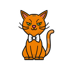 Cartoon cat character with a bowtie isolated vector illustration for Bow Tie Day on August 28