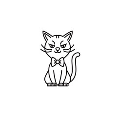 Cat with bow tie cartooon character line icon