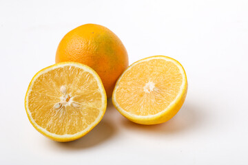 Fototapeta na wymiar Fresh sweet lemon or mosambi fruit on white background