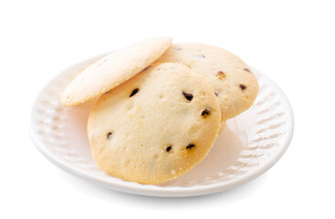 Chocolate chip cookies isolated on white background