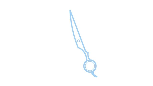Blue line scissors icon isolated on white background. Cutting tool sign. Useful for website, banner, greeting cards, apps, and social media posts. 4K Video motion graphic animation.