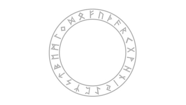Norse runes circles icon isolated on white background. Runic alphabet, Futhark. Ancient occult viking characters letters, rune font. 4K video motion graphic animation.