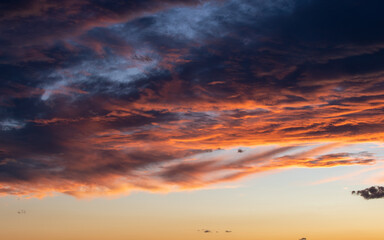 Orange and blue sunset sky.
