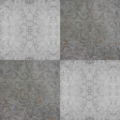 Gray white bright seamless grunge worn vintage retro geometric square mosaic motif cement tiles texture background