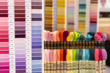Palette of thread colors. Threads for embroidery knitting
