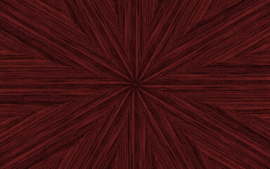 Dark red wood starburst radial marquetry pattern