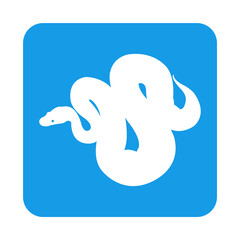 Icono silueta de serpiente pitón en cuadrado color azul