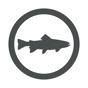 recommend clip art: Icono silueta de trucha o salmón en círculo color gris