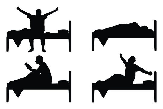 Set of man on bed silhouette vector