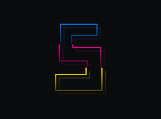 R letter font, vector desing logo.Dynamic, split-color, blue, pink, yellow on black background. Eps10 illustration
