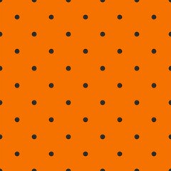 Tile vector pattern, texture or background with seamless black polka dots on orange background