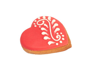 Decorative homemade gingerbread heart isolated on the white