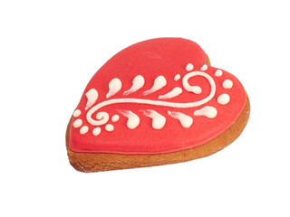 Decorative homemade gingerbread heart isolated on the white