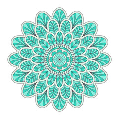 Mandala vector. A symmetrical round green monochrome ornament.