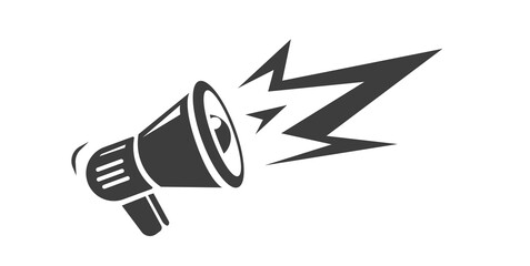 Megaphone loudspeaker shout out attention vector shape icon in vintage retro old black and white style illustration, loud screaming announcement idea, propaganda protest idea